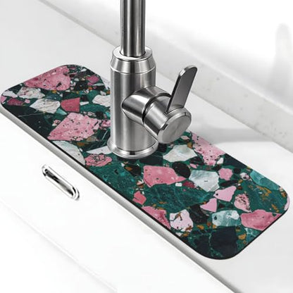 Faucet Draining Mat For Kitchen Sink, Terrazzo Dark Green Diatom Mud Absorbent Drain Pad For Bathroom Kitchen Sink Splash Guard Drying Mat - color: Terrazzo Dark Green
