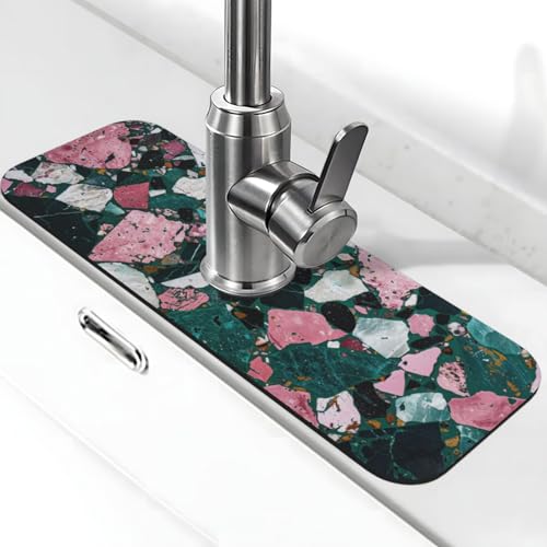 Faucet Draining Mat For Kitchen Sink, Terrazzo Dark Green Diatom Mud Absorbent Drain Pad For Bathroom Kitchen Sink Splash Guard Drying Mat - color: Terrazzo Dark Green