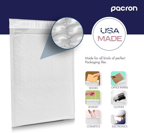 200-Pack Waterproof Poly Bubble Mailers 8.5 x 12 - Thick, Durable, Instant Seal Envelopes with Strong Adhesive - Pacron Protective Shipping Mailers for Jewelry, Cosmetics, SD Cards, USB Cables - size: 8.5 x 12 | 200 Pack