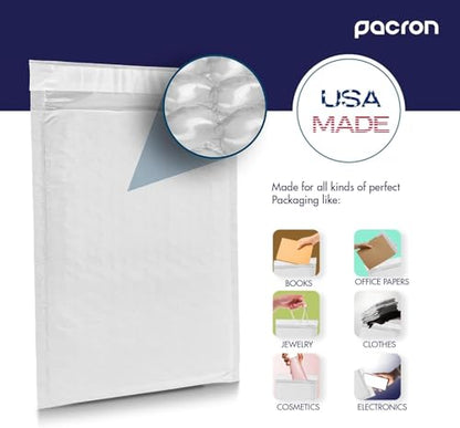 200-Pack Waterproof Poly Bubble Mailers 8.5 x 12 - Thick, Durable, Instant Seal Envelopes with Strong Adhesive - Pacron Protective Shipping Mailers for Jewelry, Cosmetics, SD Cards, USB Cables - size: 8.5 x 12 | 200 Pack