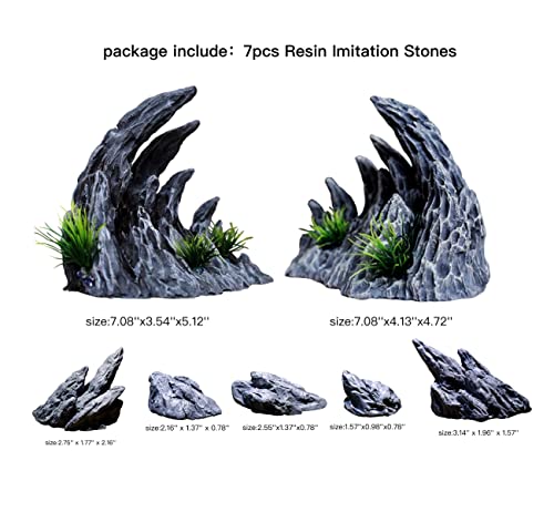 “Soul Valley” Aquarium Ornaments Aquarium Decoration Model Kits, Include 7 pcs Resin Imitation Stone