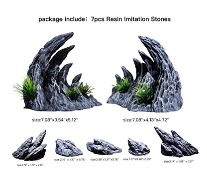 “Soul Valley” Aquarium Ornaments Aquarium Decoration Model Kits, Include 7 pcs Resin Imitation Stone