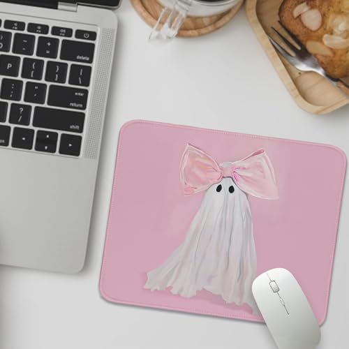 Pink Bows Ghost Small Mouse Pad，Cute Halloween Gaming Mouse Pad，Non-Slip Rubber Base Washable for Home Computer Laptop for Women Girls Holiday Desk Office 8.25x10 in - color: Pink Bows Ghost
