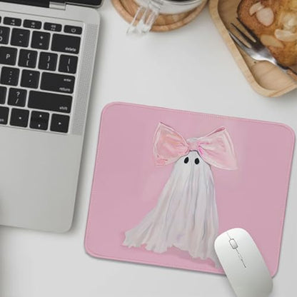 Pink Bows Ghost Small Mouse Pad，Cute Halloween Gaming Mouse Pad，Non-Slip Rubber Base Washable for Home Computer Laptop for Women Girls Holiday Desk Office 8.25x10 in - color: Pink Bows Ghost