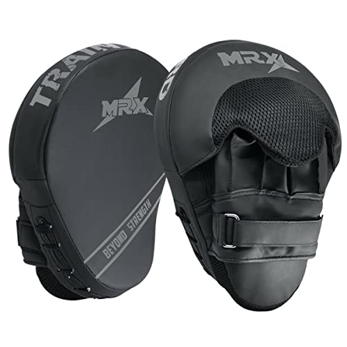 Punching Mitts MMA Muay Thai Boxing Pads, Gel Tech Leather Curved Focus Mitts, Training Hand Pads Sparring Martial Arts Karate Dojo Target Strike Shield - color: Black/Silver