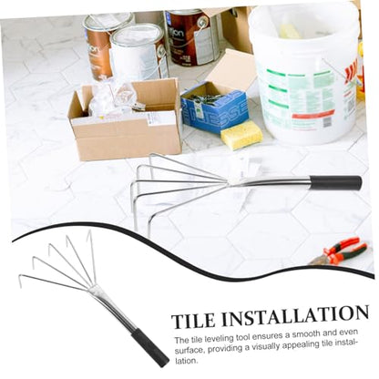 Toddmomy Tile Leveling Tool for Home Use 5-Prong Ash Rake Metal Head Versatile Brick Leveling Gadget for Efficient Tile Installation and Sand Flatting