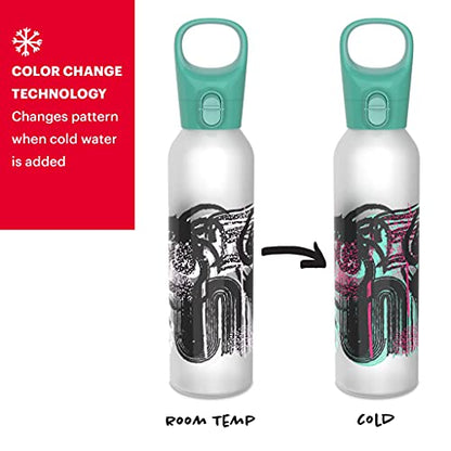 Pyrex 24-Oz Color Changing Glass Water Bottle with Silicone Coating, Leakproof and Textured Glass Reusable Water Bottle with Flip-Top Lid, Eco-Friendly, BPA-Free Silicone Coating, Doodles