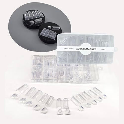 Long Square Press on Nails with Syringe, 60 Nail Tips, 60 Full Cover Corks