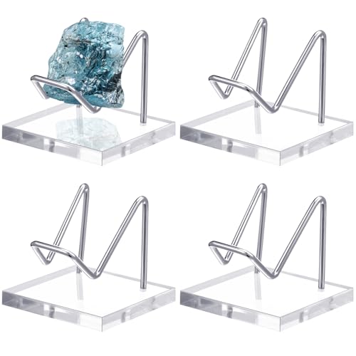 4 Pcs Metal Crystal Display Stand Rock Holder Crystal Display Shelf with Metal Arms Acrylic Pedestal Base for Mineral Gemstone Agate Fossil Coral Geode Jewelry Collectible(Silver,2.5 x 2.5 x 2) - color: Silver, size: 2.5 x 2.5 x 2