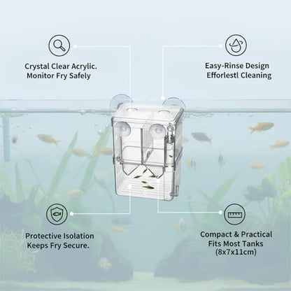 Aquarium Breeding Box for Fry Isolation and Egg Separation, Clear Acrylic and PP Plastic (1 PC)