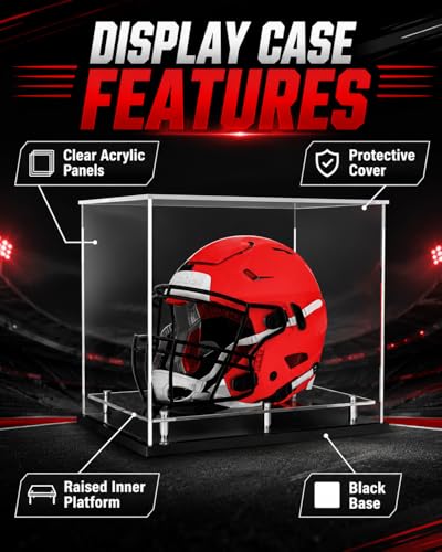 Football Helmet Display Case Full Size, Clear Acrylic Case with Black Base - size: Football Helmet Display Case