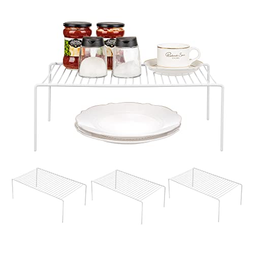 Large (15.7 x 9. 4 Inch) Cabinet Storage Shelf Rack, Rustproof Kitchen Counter and Cabinet Shelf, Storage Rack Organizer for Kitchen, Fridge, Cabinet, Bathroom, Set of 4 - color: White