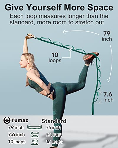 Tumaz Stretching Strap, 10-Loop Non-Elastic Yoga Strap - color: Green Lite