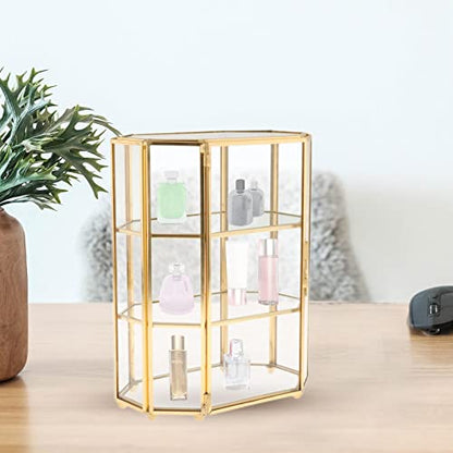 Three polygonal glass tiers keep rings, earrings, and necklaces separated without tangling. Holds 15–20 daily-wear pieces and shows everything at a glance