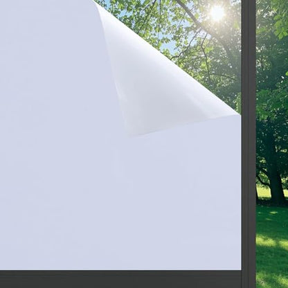 White Thickened Total Blackout Window Film, Sun Heat Blocking Privacy Cover for Glass, Removable Opaque Sun Blocking Heat Control Room Home Day Sleep Light Blocker 11.8"x78.7" - color: White, size: 11.8" x 78.7"