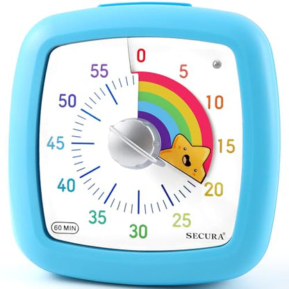 Secura 60-Minute Visual Timer, Silent Study Timer for Kids and Adults - color: Blue & Star