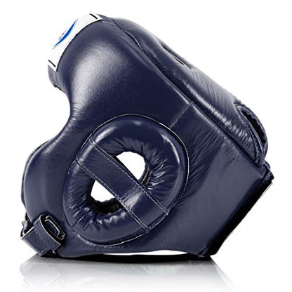 Fairtex HG6 Full Head Guard, Muay Thai Sparring Helmet Protective Headgear | Handcrafted 3-layer padding shell. Lightweight sleek construction shields against elbows during high-intensity ring session - color: Blue, size: Large