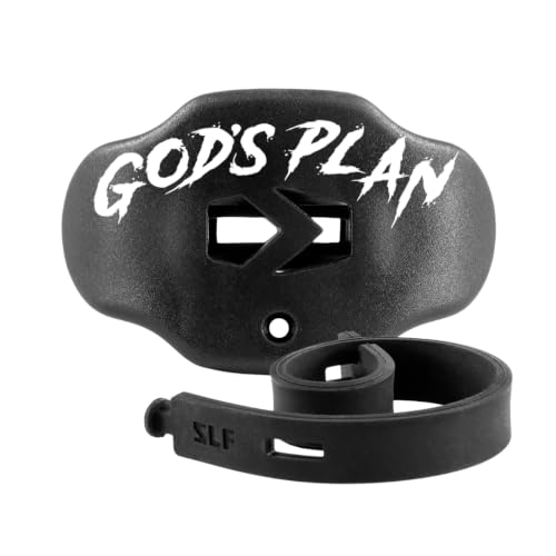 SLEEFS Football Mouth Guard - Youth Mouthguard with Strap - Lip/Teeth Protector Mouthpiece - No Boil - for Youth/Adults, Maximum Air Flow, for All Sports - Cross - color: God's Plan Black