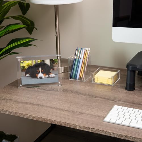 Mind Reader 3-Piece Desk Organizer Set, Pen Holder, Photo Frame and Sticky Note Tray, Desktop Organization, Office, Acrylic, Clear - size: 3-Piece Desk Organizer Set