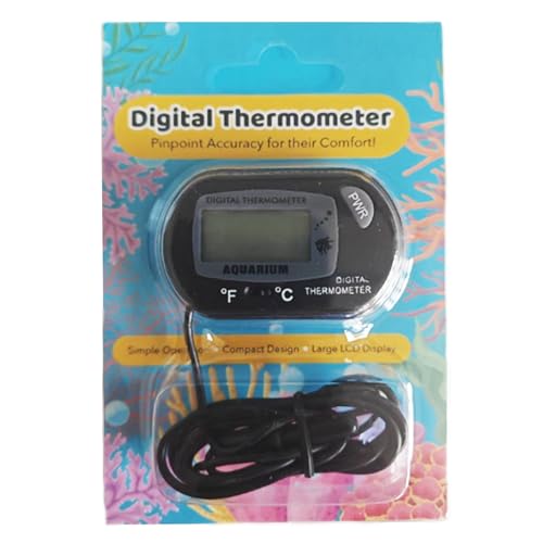 SunGrow Digital Betta Thermometer for Tropical Aquarium Fish, Black Color, Suction Cups and 1 Battery Included, 1 pc per Pack - style: 1 Pack
