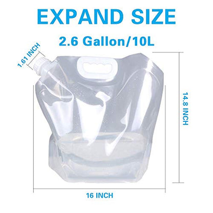 Soddeph Collapsible Water Container Bag, BPA Free Food Grade Clear Plastic Storage Jug for Sport Camping Riding Mountaineer,Freezable, Food Grade (2-pack-2.6 Gal)