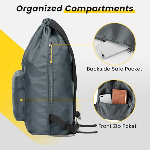 Vorspack Drawstring Backpack with Front & Side Pocket for Men Women - color: Grey