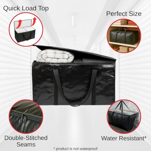 4-Pack Black Moving Bags, Extra Large Storage Bags with Zipper, Water Resistant Packing Bags for Moving Supplies, Heavy Duty Moving Totes with Carrying Handle - size: 4 Pack