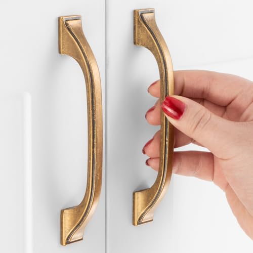 10 Pack 3-3/4 Inch Antique Brass Cabinet Pulls Vintage Brass Cabinet Handles Brass Kitchen Hardware for Cabinets Drawer Dresser ZP2409 Cupboard Bedroom Closet Bathroom Vanity - color: Antique Brass, size: 3-3/4" Hole Centers-10 Pcs