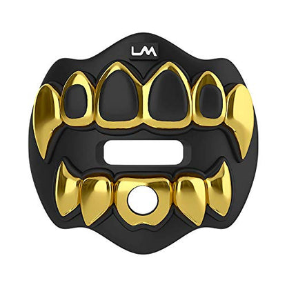 Loudmouth Football Mouth Guard - 3D Chrome Grillz Football Mouthpiece, Fits Adult & Youth, Mouth Guard Accessories (3D Grillz - Chrome Black/Gold) - color: 3d Grillz - Chrome Black/Gold