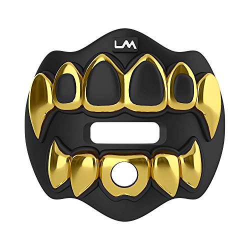 Loudmouth Football Mouth Guard - 3D Chrome Grillz Football Mouthpiece, Fits Adult & Youth, Mouth Guard Accessories (3D Grillz - Chrome Black/Gold) - color: 3d Grillz - Chrome Black/Gold