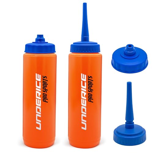 UICE Water Bottle with Straw,1 Liter Easy Squeeze Bottles for Hockey Straight Long Straw Built In Finger Grip,Sports Water Bottle for Football, Lacrosse, Boxing,Fitness-Orange - color: orange