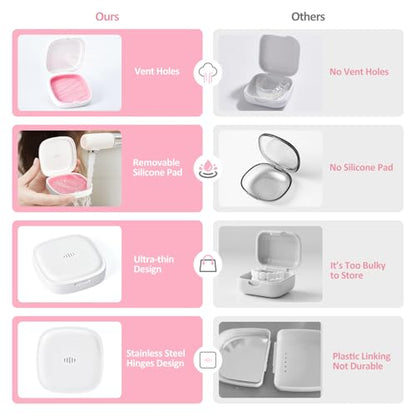 2Pack Retainer Case Slim Aligner Case Vent Holes Removable Silicone Insert (2Pack White Pink) - color: 2Pack White Pink