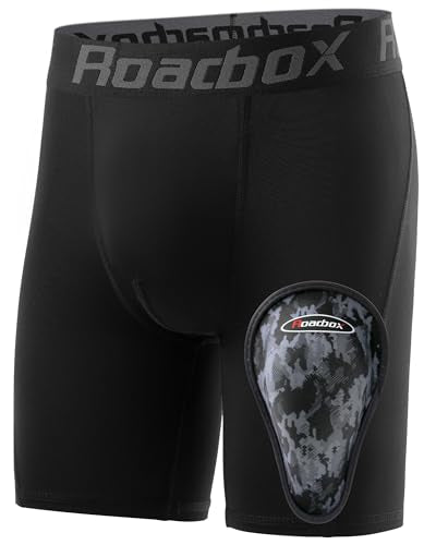 Roadbox Youth Boys Compression Shorts with Protective Cup Baseball Football - color: 1pack Black(1 Cup), size: Large