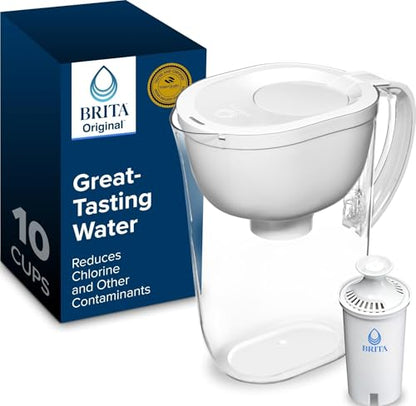 Brita Large 10-Cup Water Filter Pitcher, WQA NSF/ANSI Certified, Removes Chlorine Taste & Odor, Reduces Zinc, Copper & Mercury, 1 Standard Filter, Lasts 2 Months, Bright White