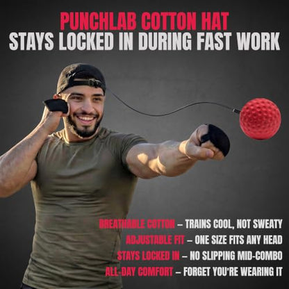 Reflex Ball Hat Kit for Boxing – 2 Speed Levels, Click-to-Adjust Metal Lock & Knuckle Guards | Cotton Hat Punch Ball Set for Reaction Time, Speed & Coordination Training | PunchLab App Compatible
