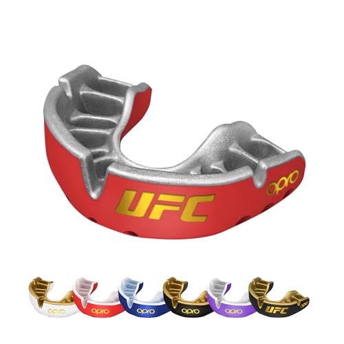 OPRO Gold Level UFC Moldable Mouth Guard, Premium Fit (Red/Silver) - color: Ufc - Red/Silver, size: Youth (Under Age 10)