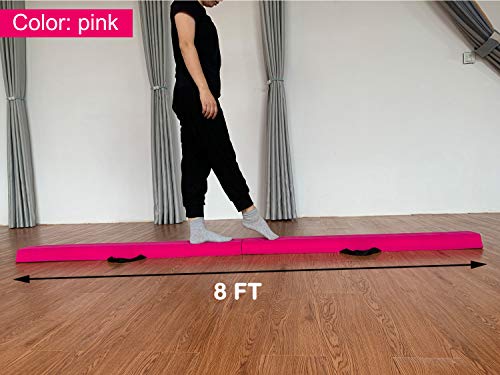 Marfula 6 FT / 8 FT / 9 FT Folding Gymnastics Beam Foam Balance Floor Beam - color: Pink, size: 8 Ft