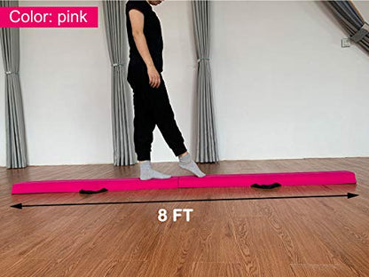 Marfula 6 FT / 8 FT / 9 FT Folding Gymnastics Beam Foam Balance Floor Beam - color: Pink, size: 8 Ft