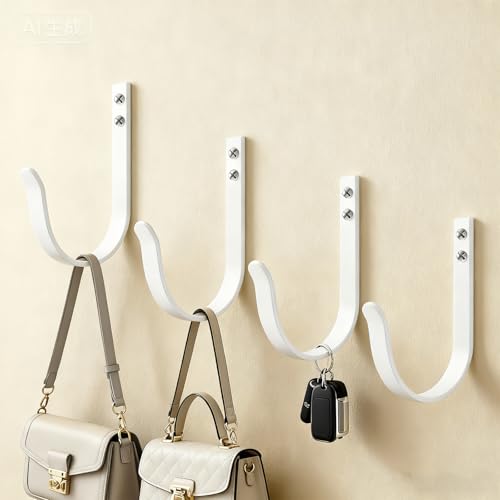 Heavy Duty Metal Wall Hooks 22LB, 4 Pcs White Large Coat Hooks Wall Mount - color: White