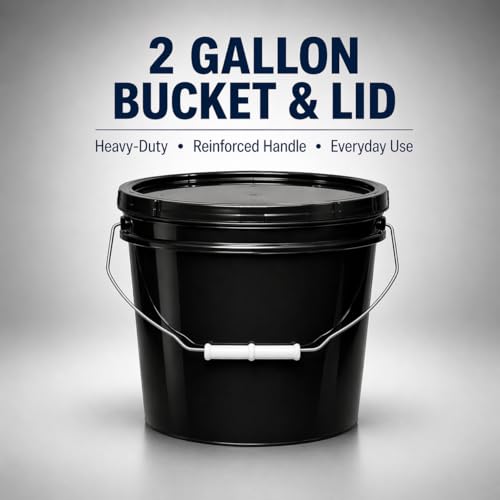 2-Gallon Bucket with Airtight Lid – Made in USA, Food Grade BPA Free Plastic, Heavy Duty Multi-Use, Metal Handle with Grip, Stackable Storage – Black, 6 Pack - color: Black, size: 6