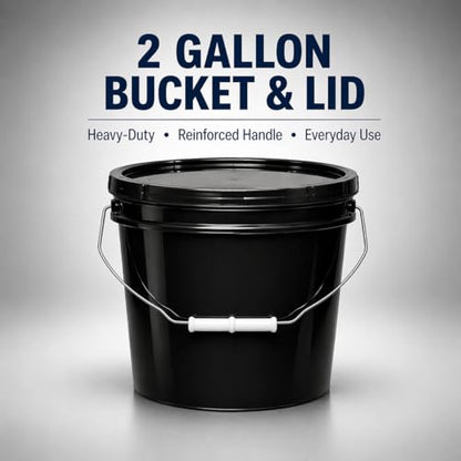 2-Gallon Bucket with Airtight Lid – Made in USA, Food Grade BPA Free Plastic, Heavy Duty Multi-Use, Metal Handle with Grip, Stackable Storage – Black, 6 Pack - color: Black, size: 6