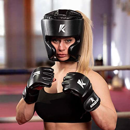 Kruzak Unisex Boxing Headgears - MMA Training, Adjustable Padded, Kara,Muay Thai Headgear, Kickboxing, Sparring, Martial Arts, Karate, Taekwondo MMA Body Equipment - color: Black, size: Small-Medium