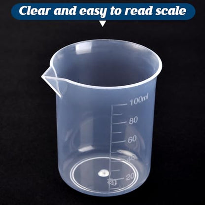 6PCS 100ml Plastic Lab Beakers, Transparent Measuring Cups with Graduated Scale & Pour Spout for Science Experiments, Kitchen, Liquid Measuring - style: 100 ML