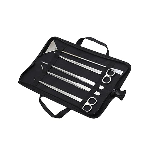 Kisangel 5pcs Aquarium Aquascaping Tool Stainless Steel Scissors Tweezers and Sand Scraper for Freshwater and Plant Maintenance Canvas Bag