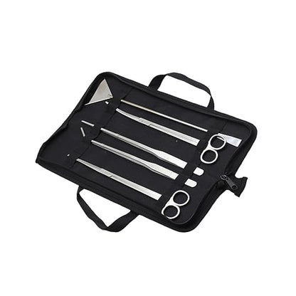 Kisangel 5pcs Aquarium Aquascaping Tool Stainless Steel Scissors Tweezers and Sand Scraper for Freshwater and Plant Maintenance Canvas Bag