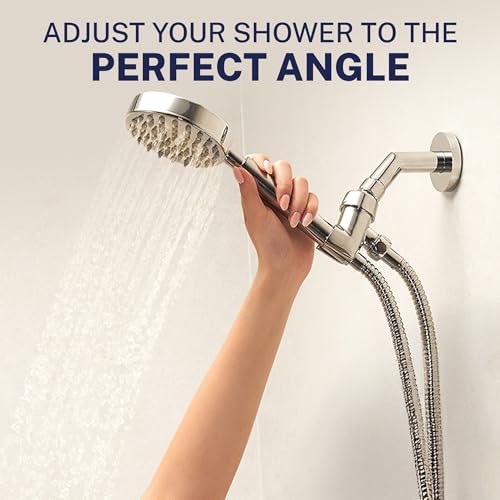 HammerHead Showers® Solid Metal Handheld Shower Head Holder - Chrome - Adjustable Shower Wand Holder with Wall Hook Bracket and Pivot Ball - Hand Held Shower Head Holder - Shower Hose Holder