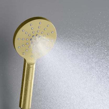 Circular 3 Settings ABS Handheld Shower Head, Multi-Function Showerhead with 3 Spray Modes, Ergonomic Design, Water-Efficient, Easy Install for Bathroom Showers, Brushed Gold Finish