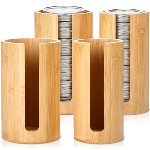 LemonRoad 4 Packs Mason Jar Lid Organizer Vertical Bamboo Storage Holder Fits Wide Mouth and Regular Mouth Mason Jar Accessories for Canning Lid Kitchen Rack Cabinet Organization (Single Sided Open) - style: Single Sided Open