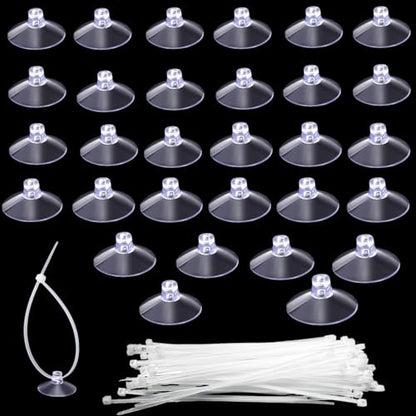 30 Pcs Suction Cups with 50 Pcs Adjustable Zip Ties 25mm & 35mm Aquarium Suction Cups Rubber Sucker Pad for Home Garden Fish Tank Tubing Binding Moss Shrimp Nest Decorations