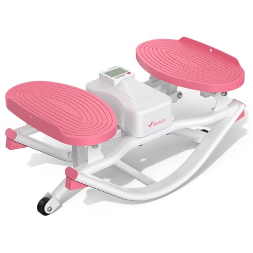 Merach Rocking Steppers for Exercise at Home, 3D Motion Stair Stepper | Balance Board with Resistance Bands for Full Body Workout& Low-Impact Cardio, 330 LBS Loading Capacity Exercise Equipment - color: White&Pink, size: basic